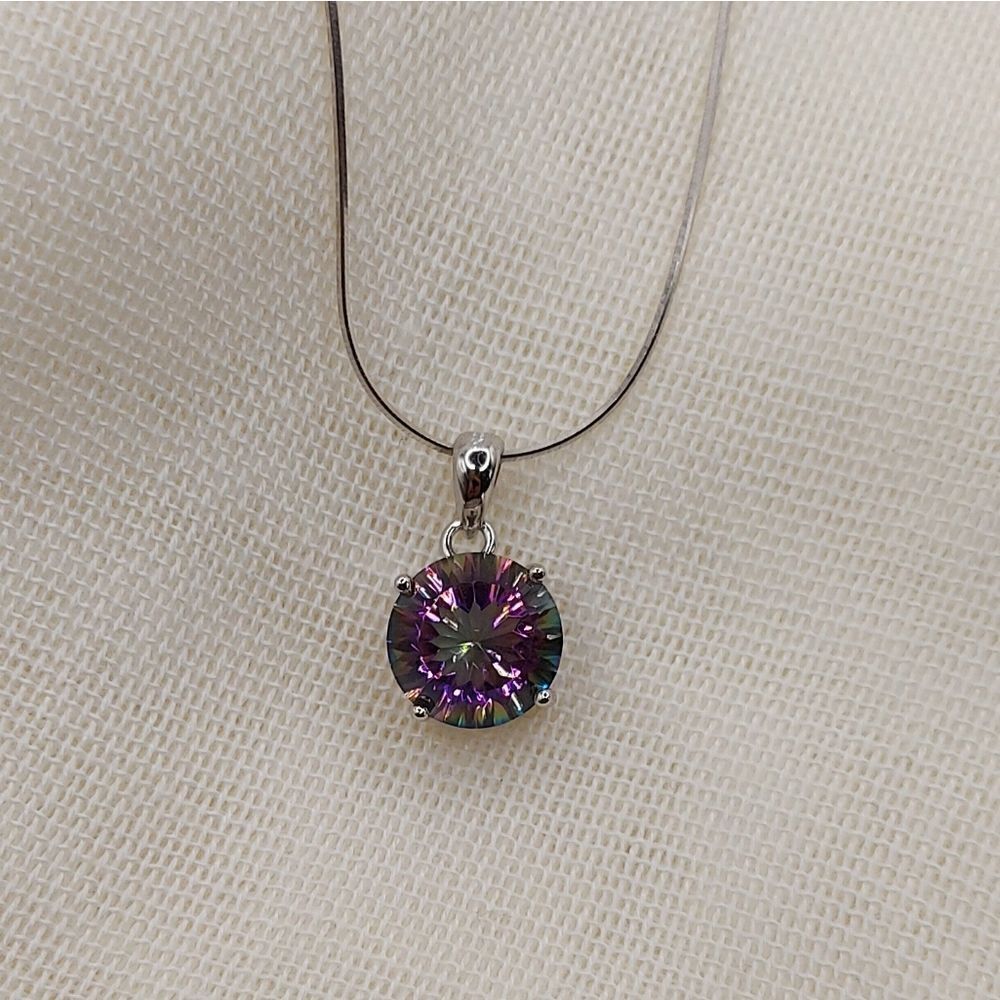 4.8 Carat Mystic Quartz Rainbow S925 Sterling Silver Pendant and Necklace